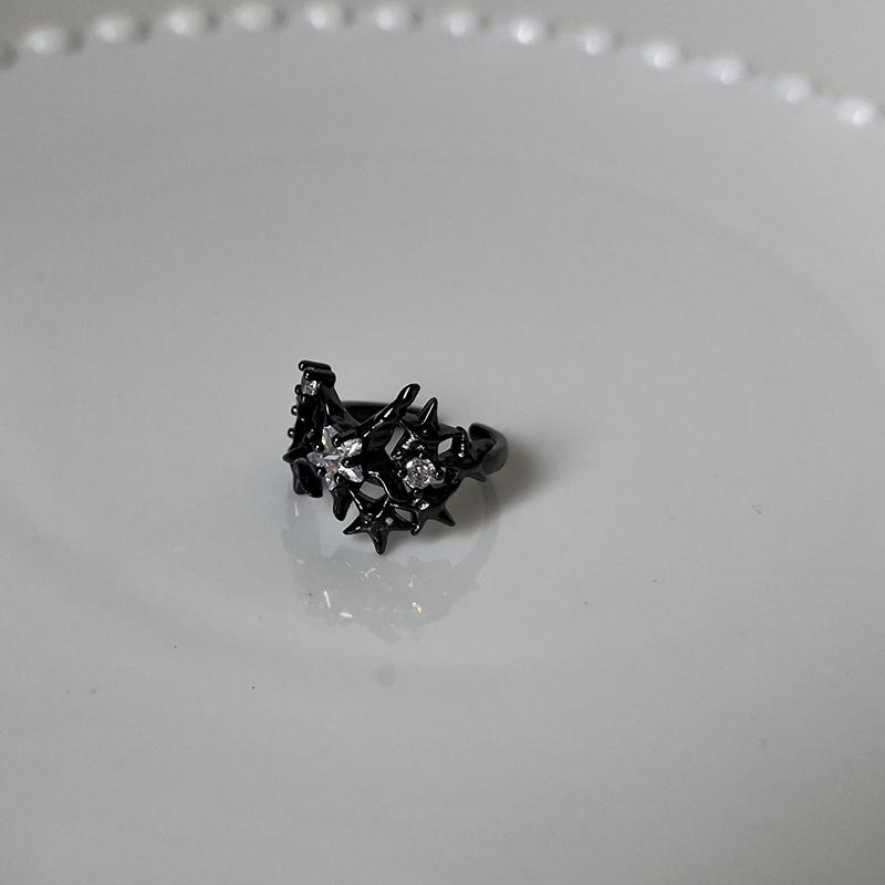 Punk Gothic Inlaid Zircon Star Black Open Ring Neutral Retro Creative Irregular Daily Party Jewelry Gift