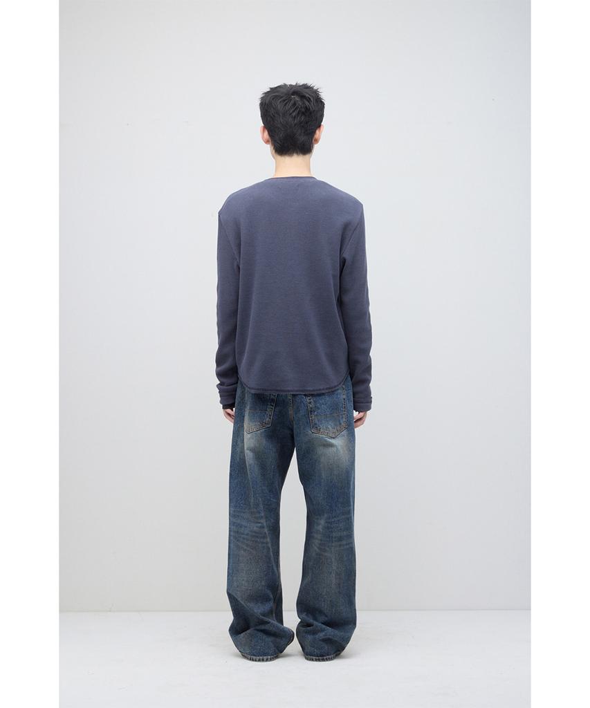 HATCHINGROOM Thermal Henley Tee Blue Charcoal