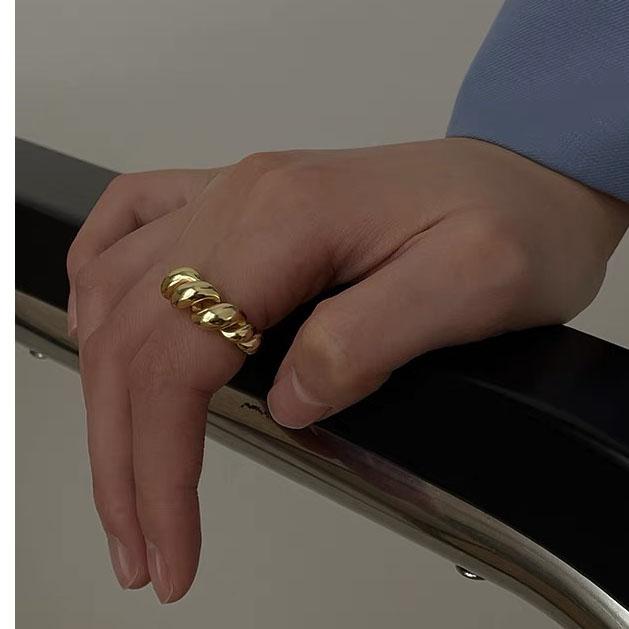 

BF CLUB 925 Sterling Rings for Women Simple Geometric Handmade Irregular Retro Ring Gold Interware Allergy For Birthday Gift resizable