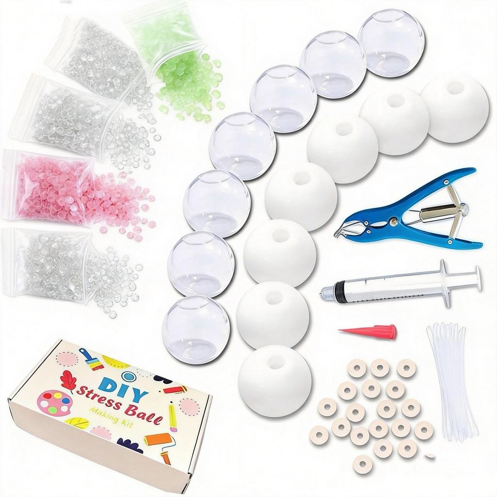 DIY Stress Ball Kit Clear TPR Hollow Spheres with Fillers Beads and Tools for Handmade Squeeze Balls Stress Relief Crafting Set
