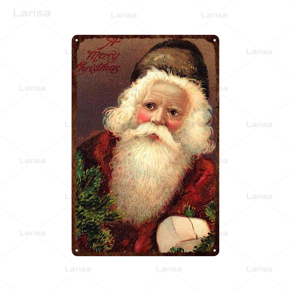 Christmas Vintage Tin Sign Santa Claus Plaque Metal Retro Plate Poster for Club Living Room Kitchen Home Wall Art Decoration