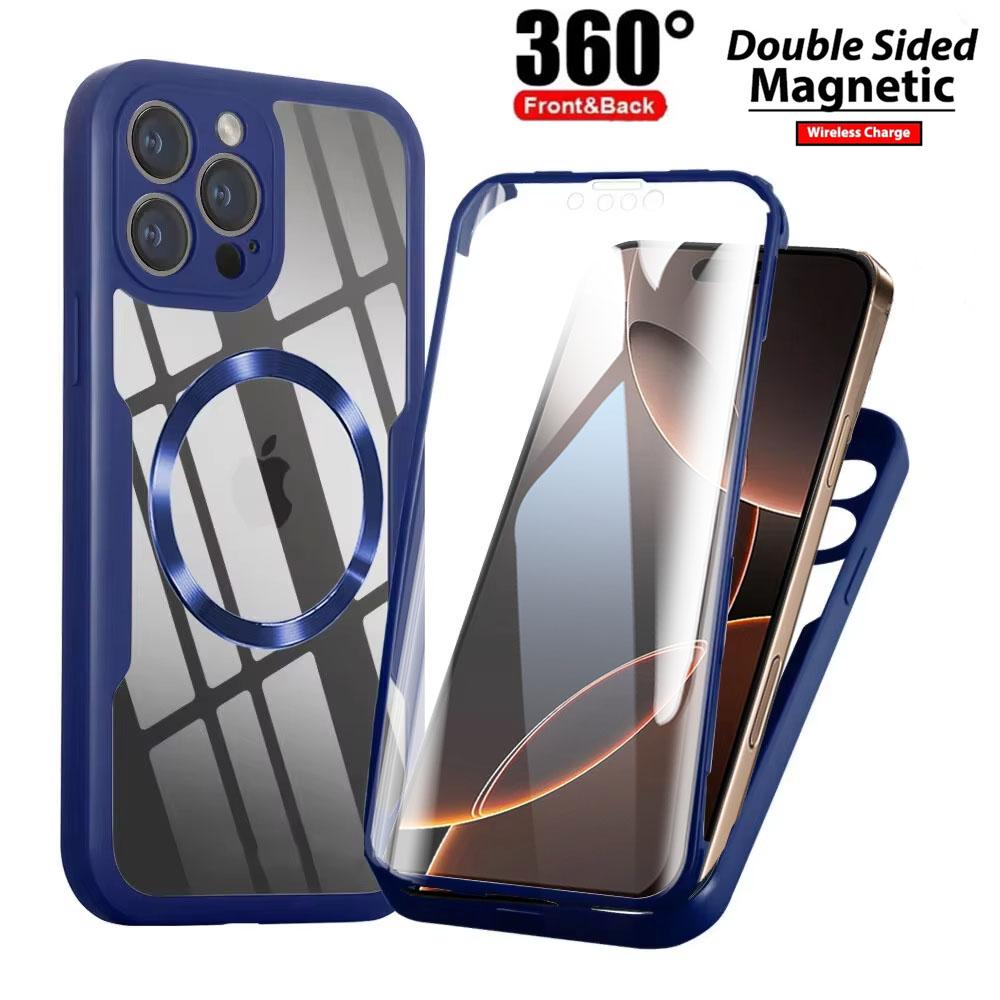 For IPhone 16 15 14 11 12 13 Pro Max 360° Fully Protected Double-sided Magnetic Cases For Magsafe Wireless Charge Protect  Cover