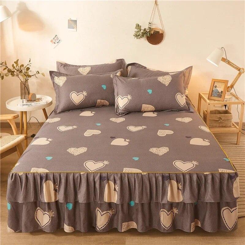 Lace Bed Sheet Skirt  Floral Printed Bed Cover Single/Queen/King Size Bedspread On The Bed (No Pillowcase