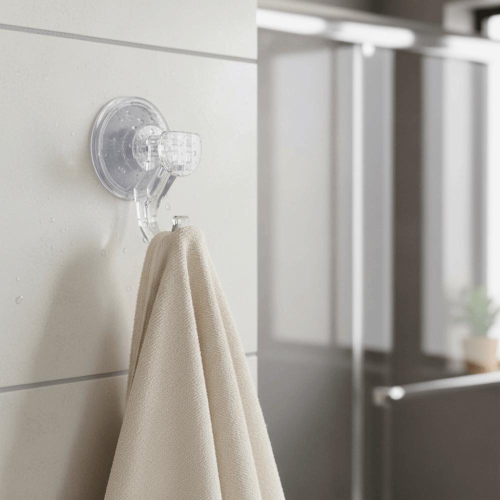 2PCS Heavy Vacuum Removable Suction Cup Hooks Plastic Transparent Towel Hook No Drill Adhesive-Free Kitchen Hook Glass Surface