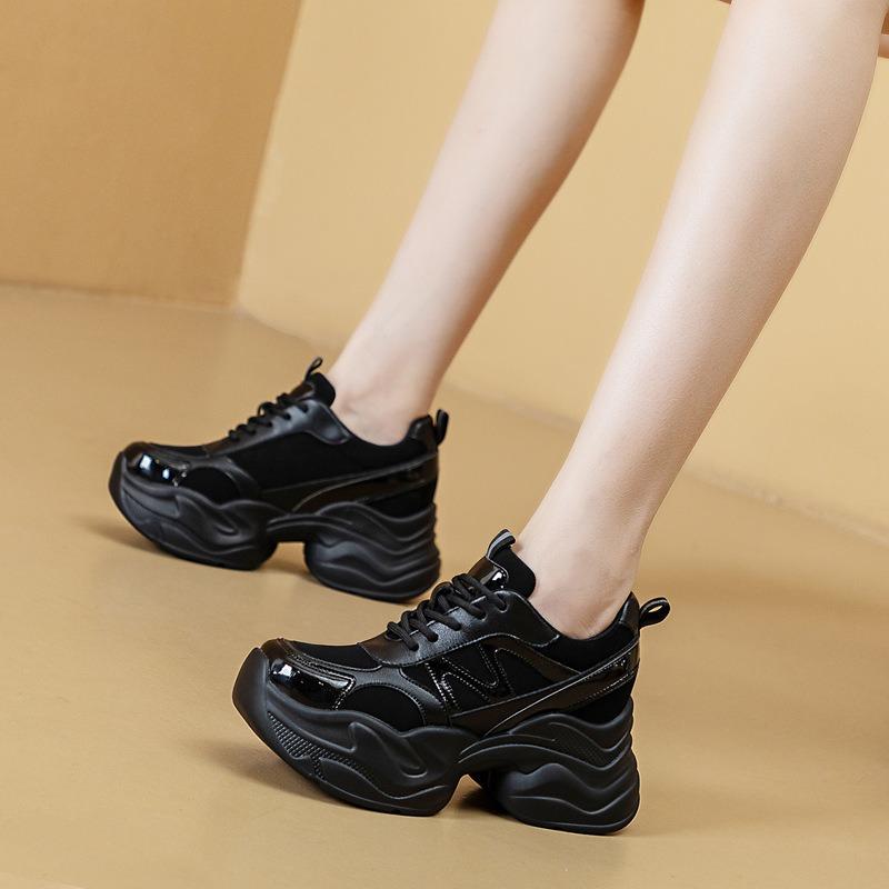 Autumn New Slope Heel Muffin Thick-soled White Shoes Casual and Thin Inner Height Increase Small Women's Shoes Tide