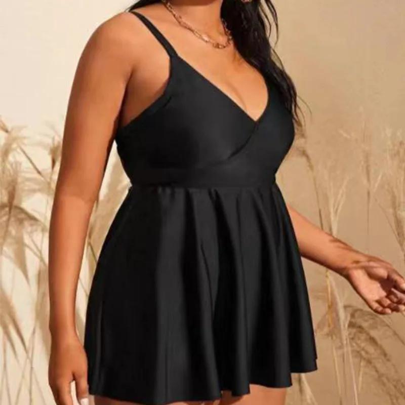Plus Size Swimsuit Women Tankini Black Big Large Chubby Summer Swimdress Bikini Beachwear Swimwear Mujer 2025 Bathing Suit 4XL