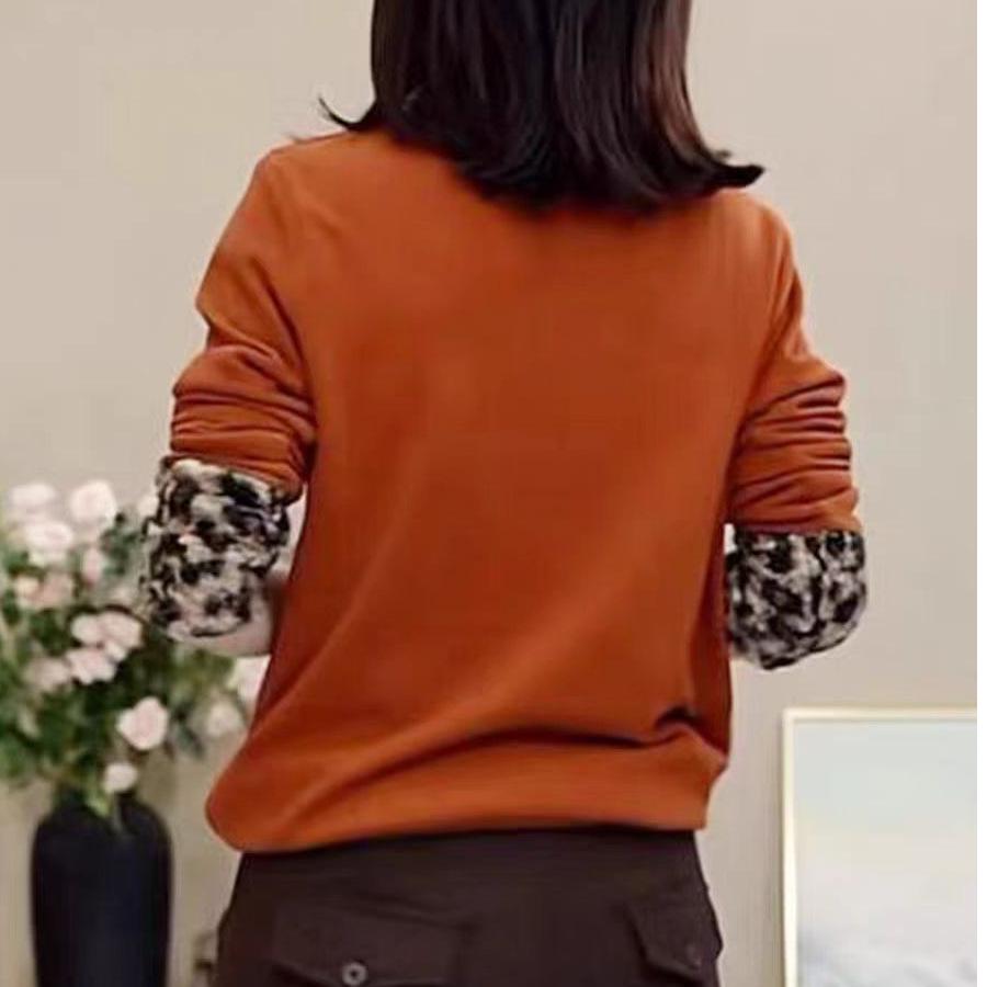 Leopard Print Half-Neck Slimming Tummy-Covering Long Sleeve Mother's Top