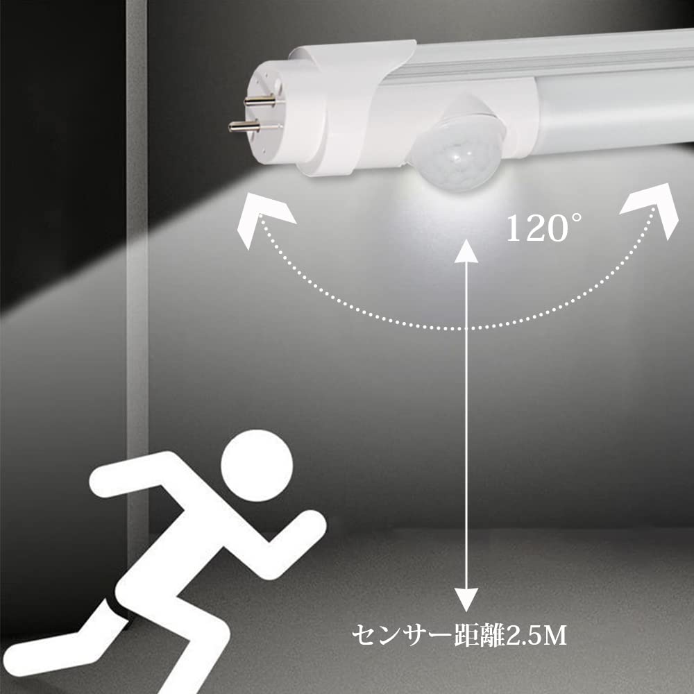 20W LED Fluorescent Light with Motion Sensor, Straight Tube, No Glow Installation Required, Daylight White, 800lm, 58cm, LED Sensor Light,