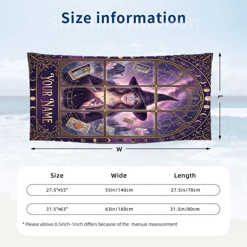 Witchcraft Theme Beach Towel Personalized Custom Name & Text Soft Quick Dry Beach Towel for Swimming Travel