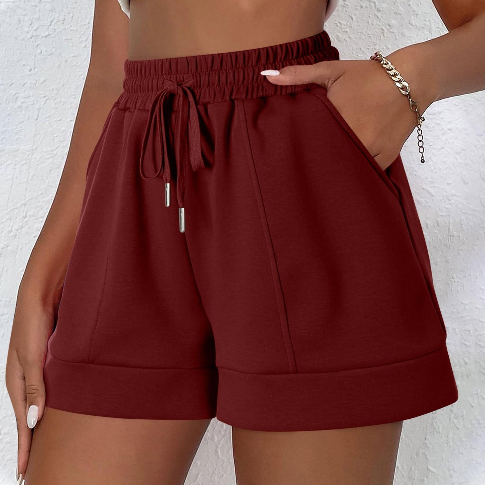

Женские свободные повседневные шорты с высокой талией и эластичным поясом, свободные широкие повседневные шорты XL винный