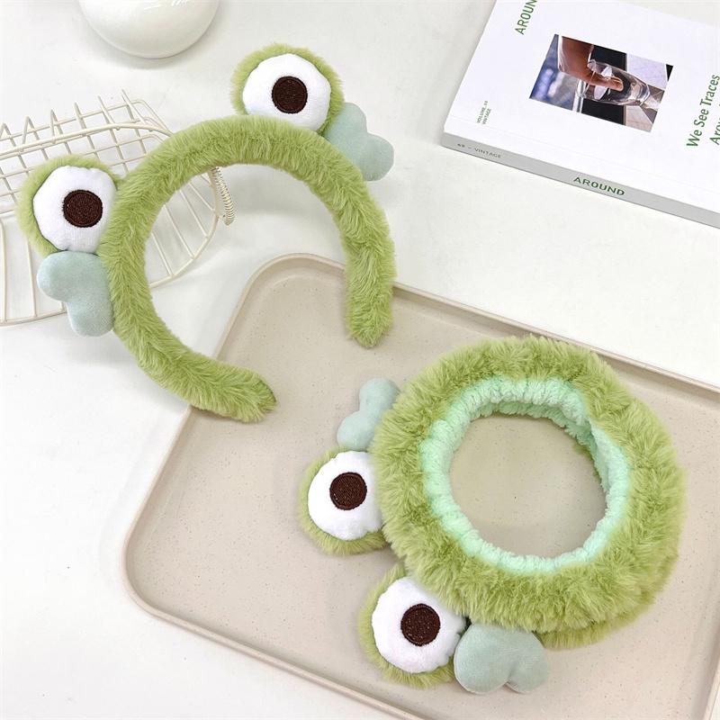 Frog Plush Hair Band Wash Hair Band Green Frog Eyes Love Headband Cartoon Wash Hair Clips