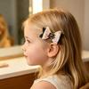 Glitter Bow Hair Clips for Girls Back to School Girls, Double Layer Artificial Leather Lightweight Bows Pin, Accessories with Secure Grip Design