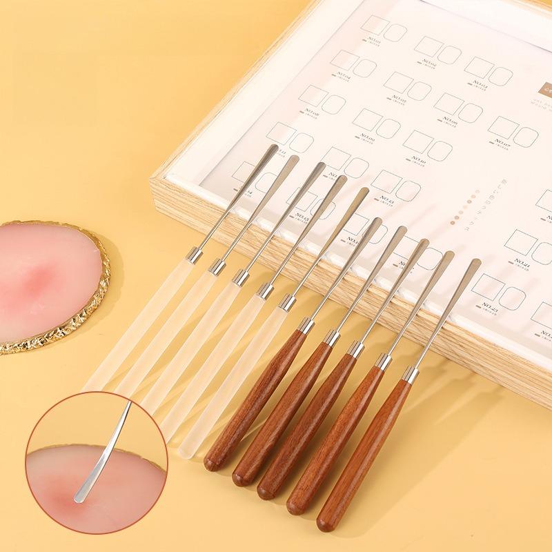 1Pc Stainless Steel Stick with Wooden Handle for Mixing and Stirring Nail Polish Gel and Foundation Color Mixing Stick