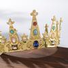 Baroque Vintage Royal King Crowns For Men Full Round Sliver Big Gold Tiaras And Crowns Prom Party Costume Hair Accessories Men