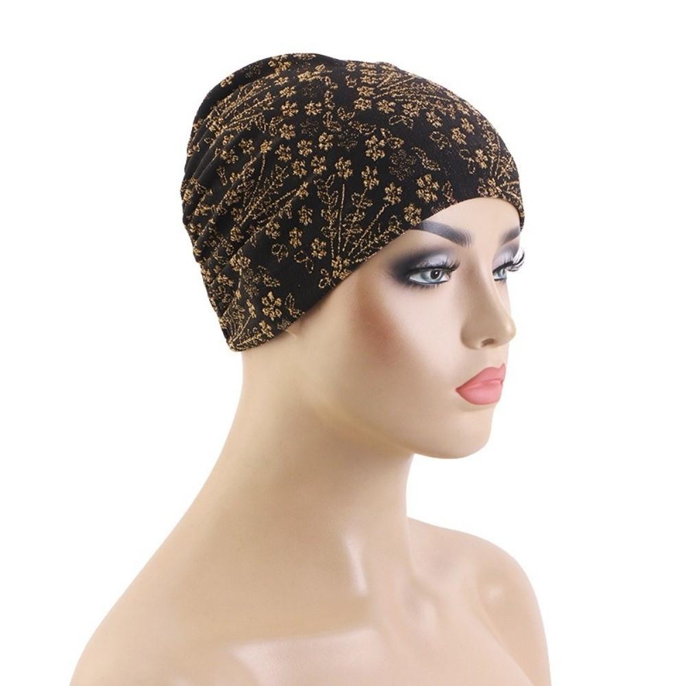 Soft Material Hijab Inner Undercap Glitter Floral Print Chemo Head Wrap For Hair Loss