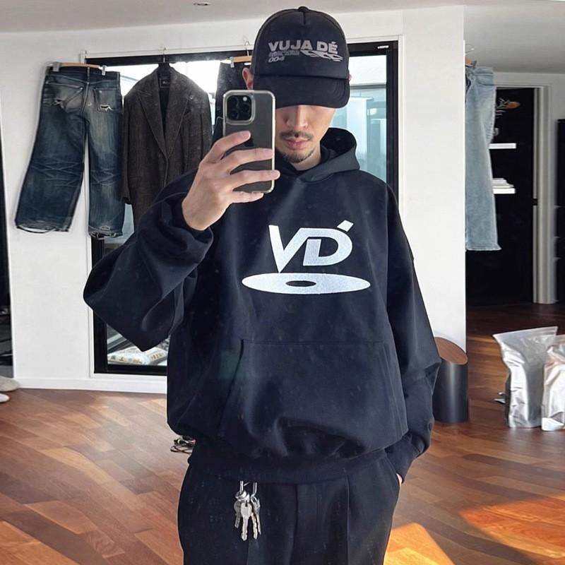 Mens Hoodie Vintage American Style Hip Hop Streetwear Fleece Sweatshirt Kanye Design Letter Print Black M-XXL
