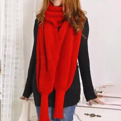 Knitted Shawl Scarf with Sleeves Women Autumn Winter Solid Color Long Knitting Scarf Casual Literary Style Elastic Shawl Wrap Scarf