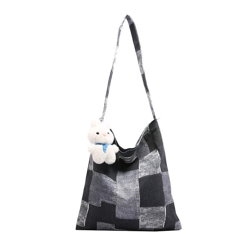 Lightweight and versatile canvas women's bag tote bag women's large-capacity student leisure bag 2025 new plaid shoulder bag