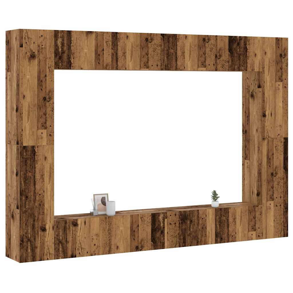 8 Piece Wall Mounted TV Cabinet Set Rustic Wood Look Engineered Wood