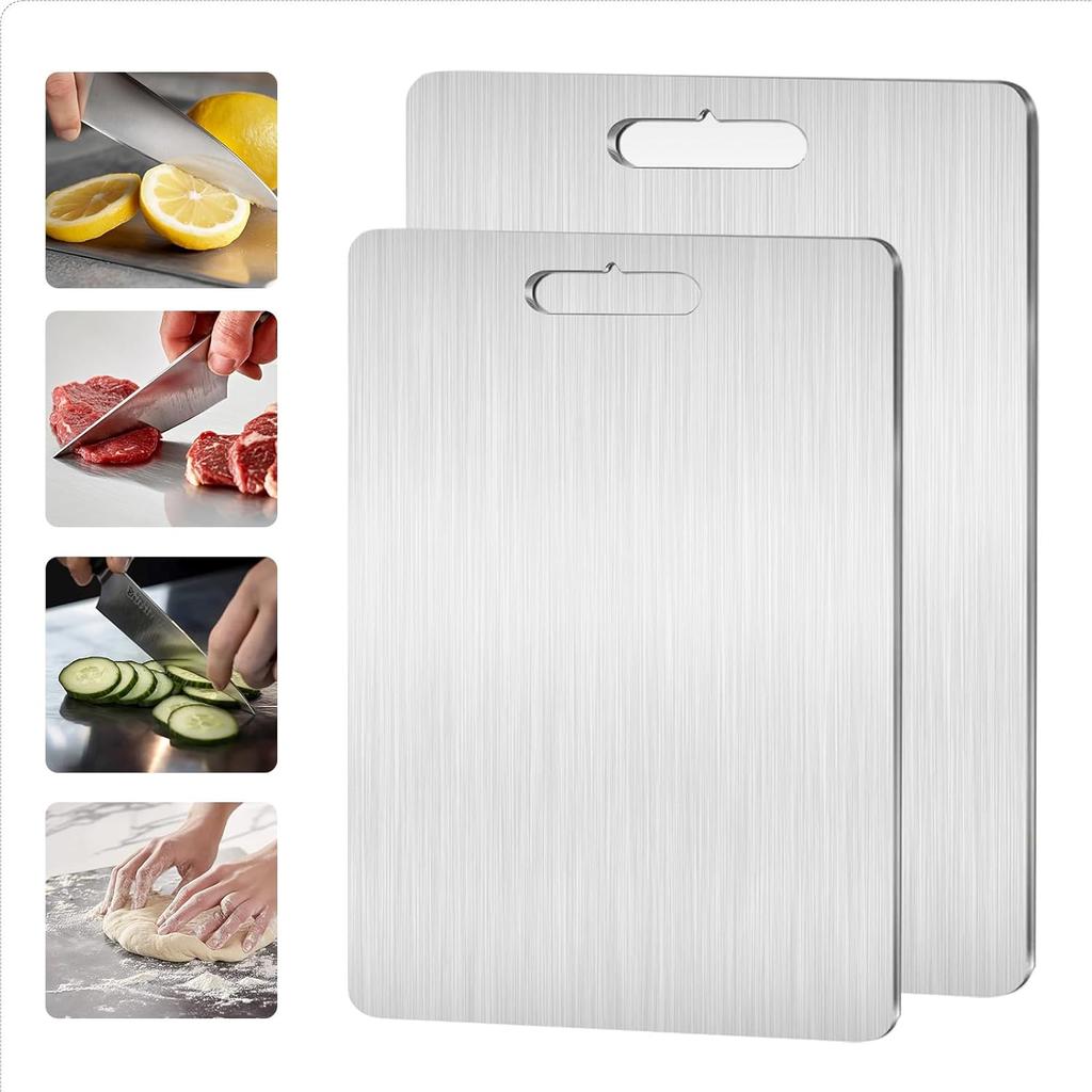 Titanium Cutting Board, Double Sided Stainless Steel Non Toxic Cutting Board for Kitchen, Food-Grade Cutting Board for Cutting Meats, Fruits And