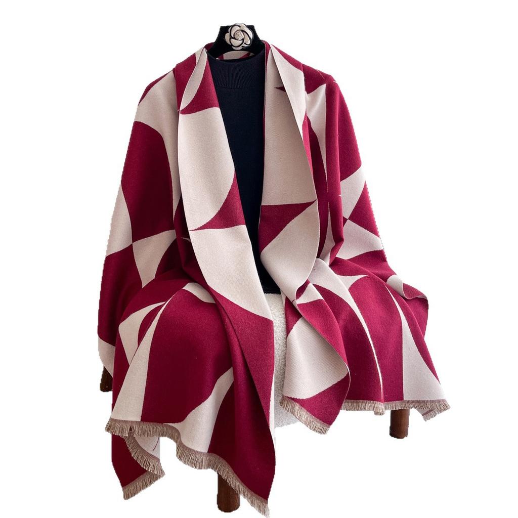 Autumn And Winter Versatile Color Matching Double-Sided Plaid Imitation Cashmere Scarf Dual-Purpose Thickened Warm Scarf Shawl Women