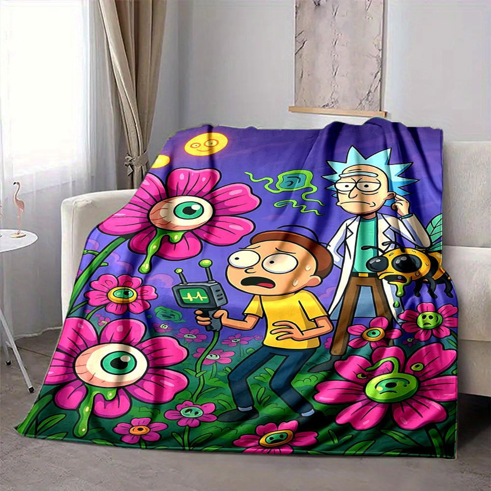 1pc Rick and Morty Blanket Lightweight Flannel Throw For Sofa, Bed, Travel, Camping, Livingroom, Office, Couch, Chair, And Bed