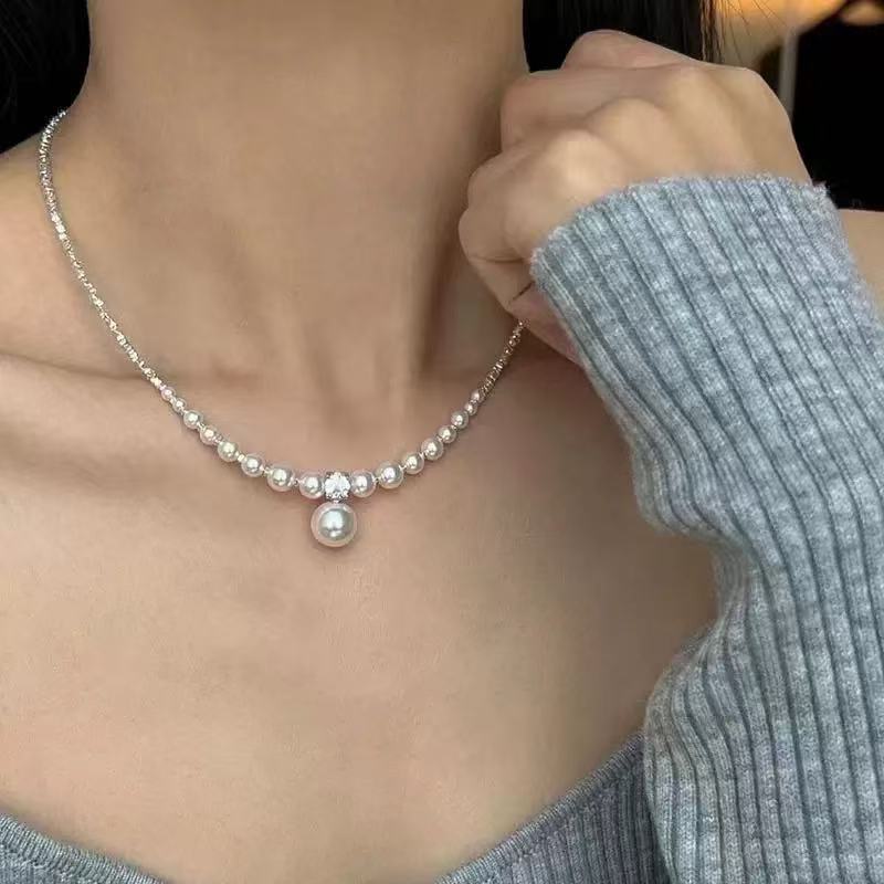 Pearl Black Love Necklace Femininity Internet Celebrity Splicing Accessories Light Luxury Niche Design Sense Collarbone Chain