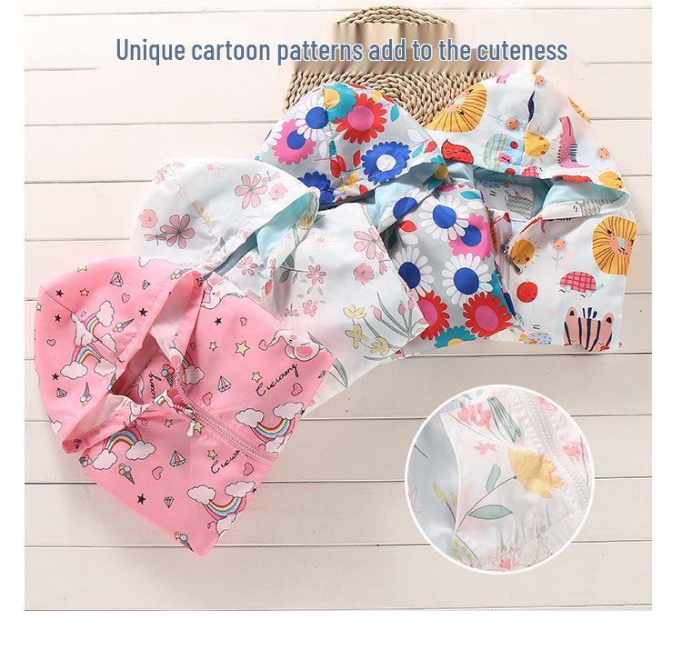 2025 Spring/Summer Korean Style Girls' Printed Hooded Windbreaker Cardigan
