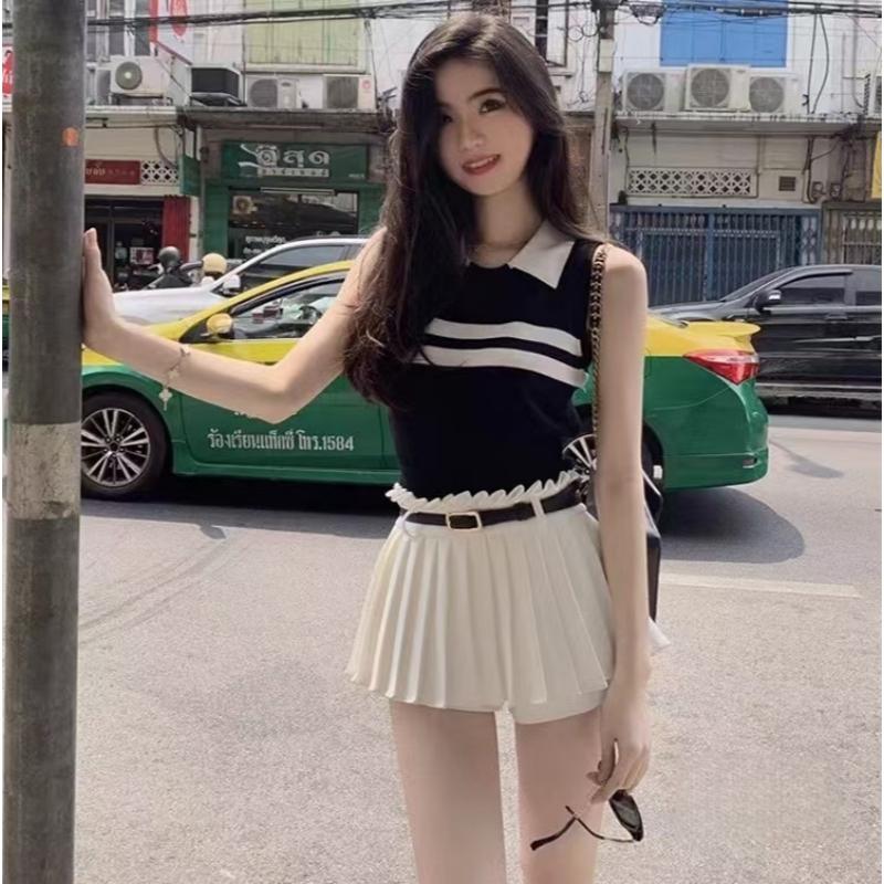 Knitted Halter Top Women's Summer New Design Polo-neck Sleeveless T-shirt, Slimming Effect, Suitable for Outerwear As A Base Layer Top.