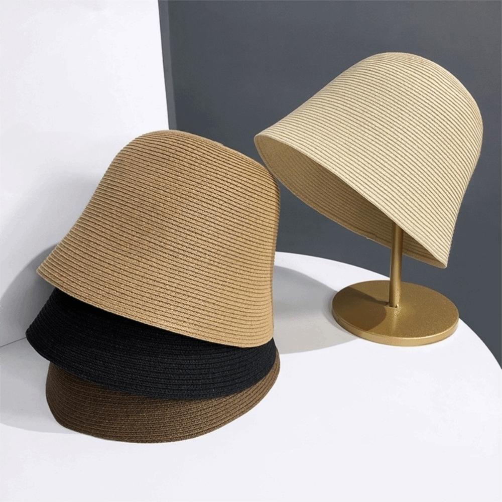 Foldable Straw Hat Breathable Bucket Hat Fashionable Bell-shaped Hat for Travel