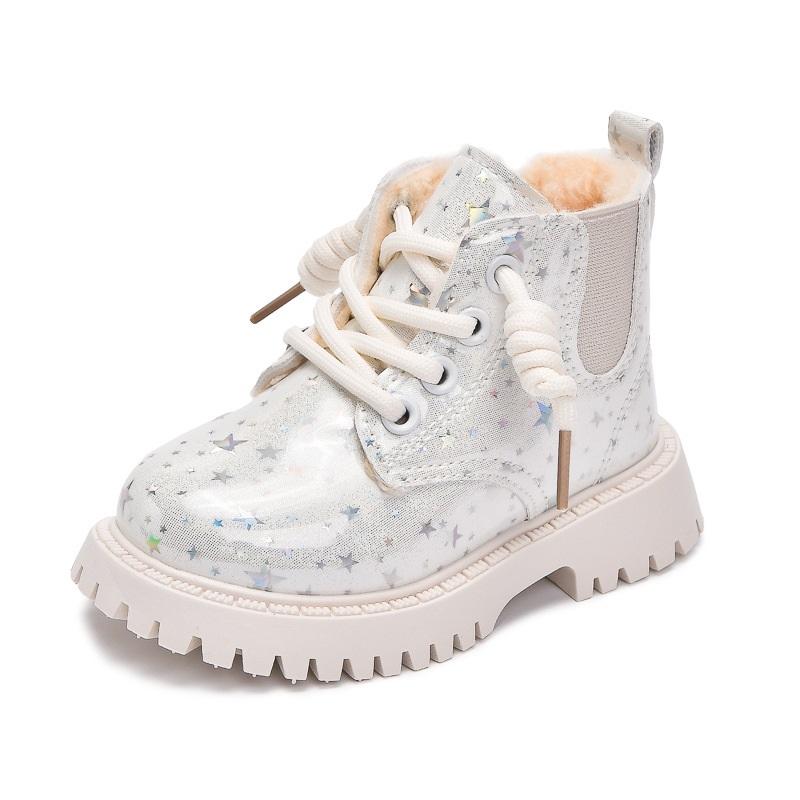 

Kids Fleece Lined Martin Boots Glitter High Top Non-Slip Ankle Boots For Girls 30