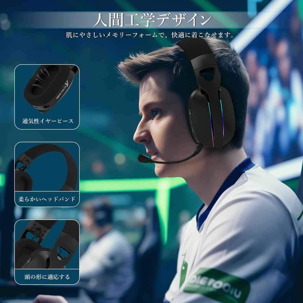 ATTACK SHARK L90 Gaming with Sound Wireless Wired 20ms 20H Continuous Detachable 40mm RGB Lightweight Compatible with and Smartphones Approval Black