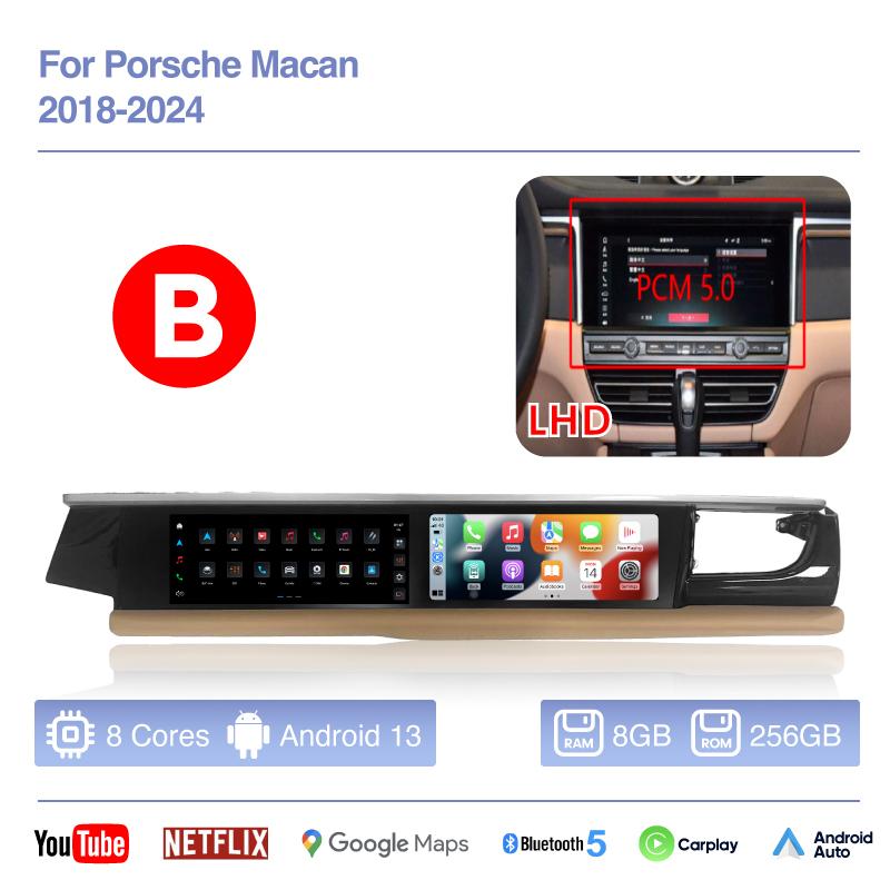 12.3Inch Dual Screen Android 13 For Porsche Macan 2018-2025 Car Multimedia Video Player GPS Navigation Radio Carplay 4G Auto 360