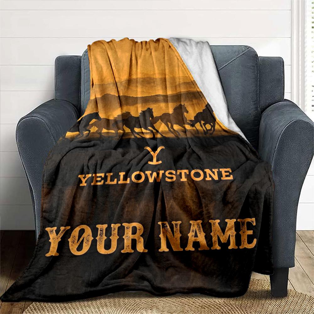 Name Custom Yellowstone Print Flannel Blanket High Quality Warm Comfortable Cover for All Seasons Perfect for Gifts Home Decor