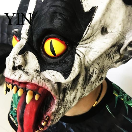 Evil Character Cosplay Headgear Halloween Horror Clown Mask with Long Tongue, Latex Scary Breathable Masquerade Gear Creepy Costume Prop for Parties,