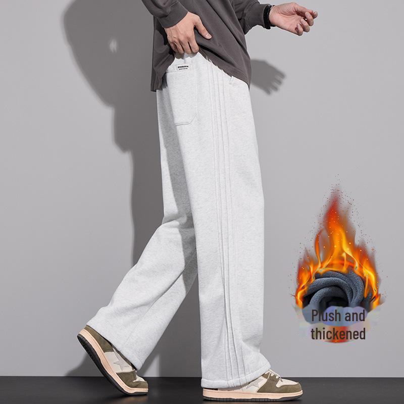 Herren Schwergewicht Samt Strick Winter Gerade Hose mit Drei-Streifen - Locker, Trendig, Hochwertige Freizeit Sportbekleidung.