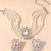 Chic Geometric Design Colorful Crystal Accented Layering Pearls Necklace And Earrings Jewelry Set for Gatherings