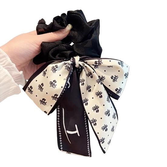 Hair Tie Floral Print Bowknot Ribbon Hair Rope Easy to Wear Bun Half-Tied Hairstyles Ponytail Holder Hair Accessory
