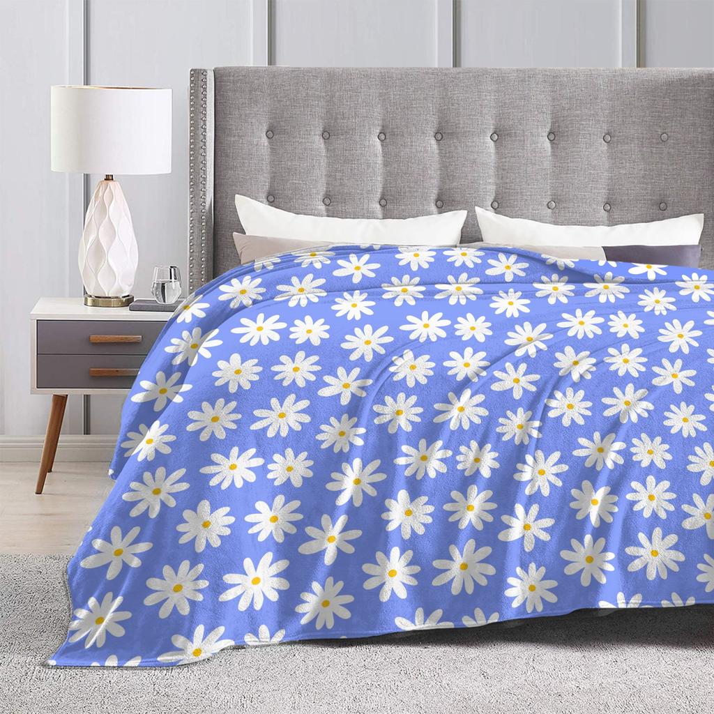 Daisy Flower Pattern Blanket Spring Warm Cozy Bedding Throws For Kids Adults Home Decor Flannel Bedspread Bed Cover