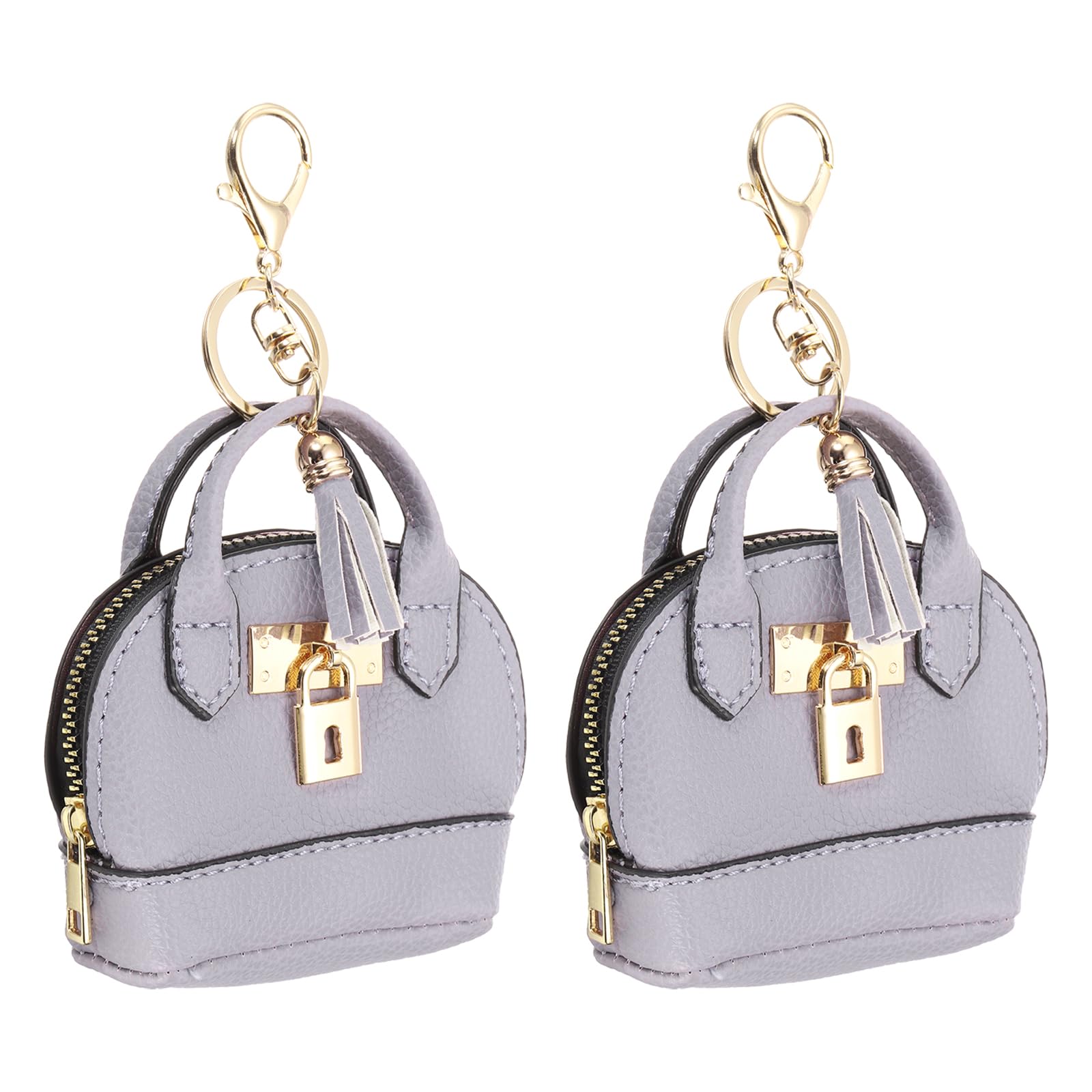 [PATIKIL] Mini Tote Bag Keychains, Set of 2 Cute Coin Purse Keychains PU Leather Backpack Purse Keychains Little Cosmetic Bag Keychains for Women,
