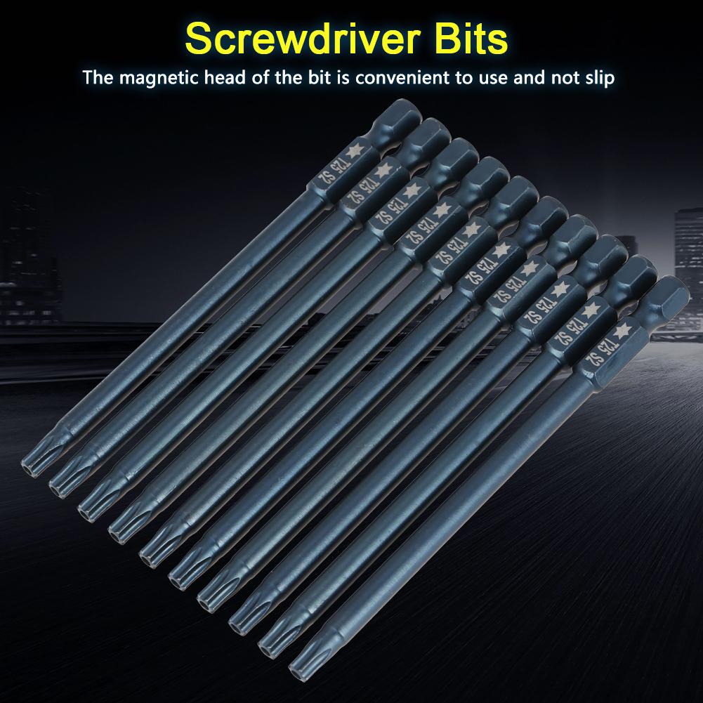 Kit de 10 embouts de tournevis étoile de sécurité T25 à tige hexagonale 1/4 de pouce, 100 mm