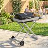Foldable Gas BBQ Grill with Side Table, Portable Gas Barbecue Grill with Thermometer, Grease Box, Wheels, 2.5 kW, Black