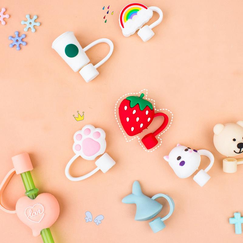 Cartoon Silicone Straw Tips Drinking Dust Cap Splash Proof Plugs Cover Creative Cup Accessories Straw Sealing Tools