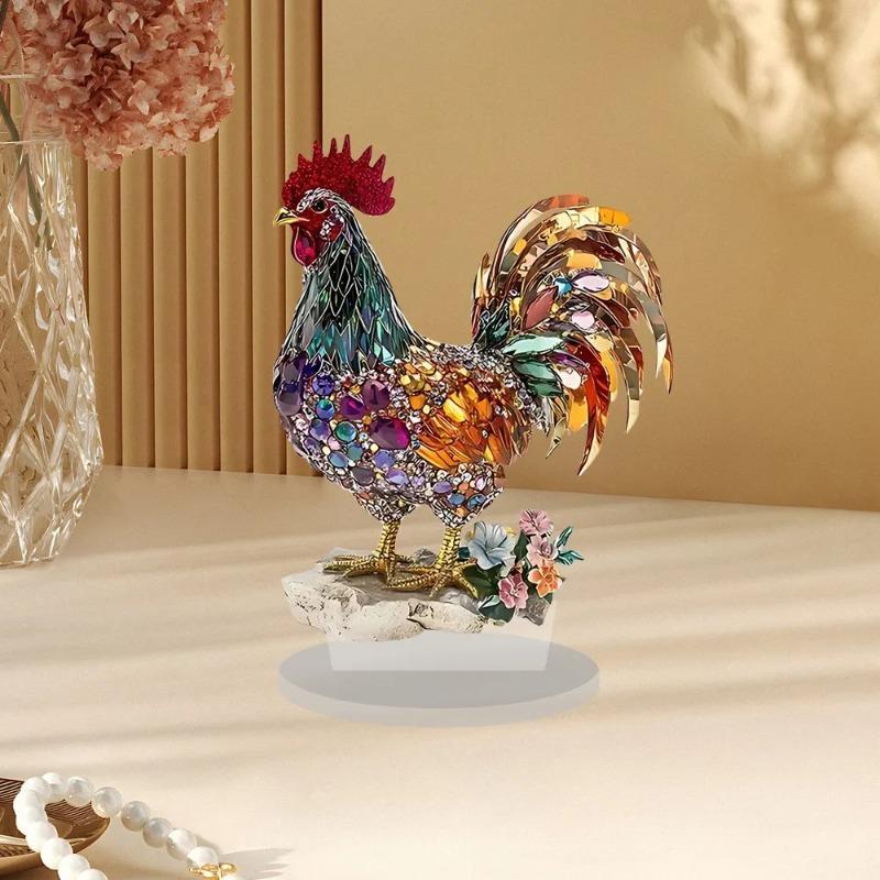 Creative Home Office Decoration 2D Flat Printing Animal Acrylic Desktop Ornament Colorful Rooster Personalized Art Decoration