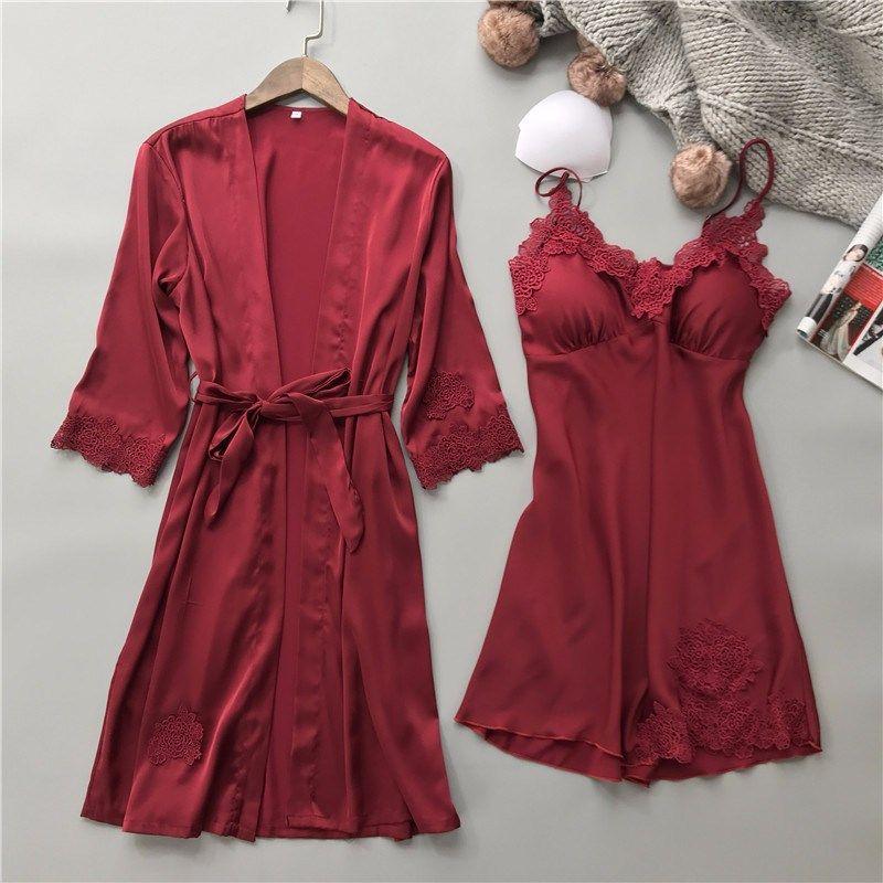 

New Sexy Lace Nightgown Suspenders Nightdress Pajamas Women Wine Red 190 M