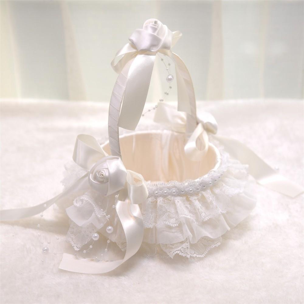 Lace Wedding Flower Basket Satin Crafted Flower Girl Basket Western Style Handheld Basket  Party