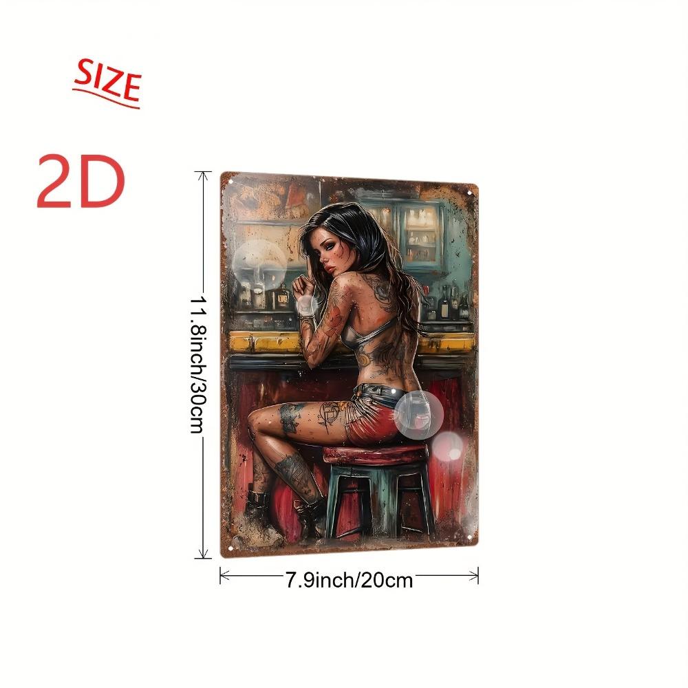Vintage Tattooed Woman Bar Sign Metal Tin Poster X Inch Iron Wall Art