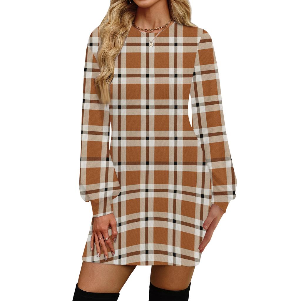 Damenmode Lässiges Rundhals Langarmkleid