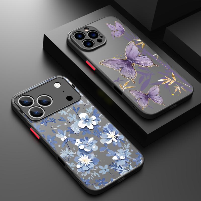 Purple Flowers Pattern Phone Case For iPhone Air 16e 17 16 15 14 17 Pro Max 13 16e Shockproof Hard PC Soft Edge TPU Cover