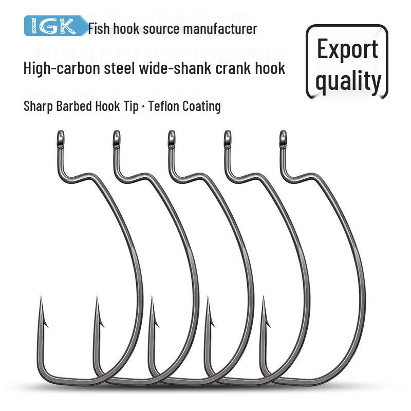 Teflon-Wide Belly Crank Hook for Texas Rig, Soft Bait, Bass, Carp & Perch - Outdoor Fishing.
